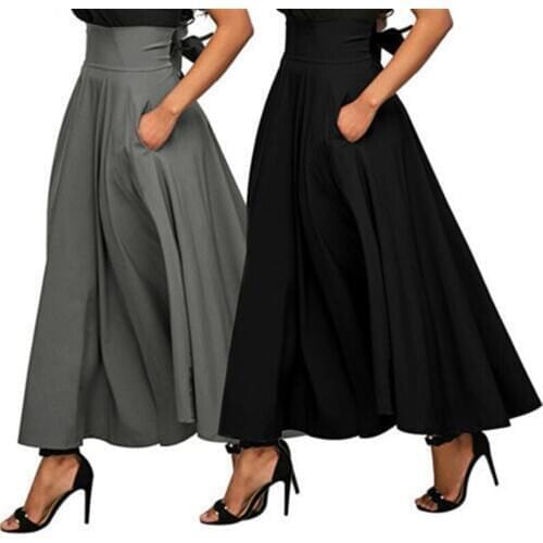 Vintage Women Stretch High Waist Skirts 2018 Summer Fashion Ladies Skater Flared Pleated Long Skirt Sexy Retro Swing Maxi Skirts