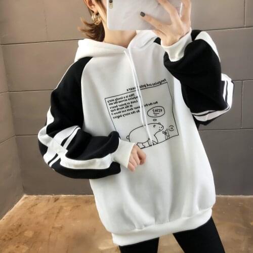 Funny Oversized Sweatshirt Women Patchwork Cartoon Printed Hoodied Autumu Harajuku Fashion Top Hoodies Long Sleeve Pullover