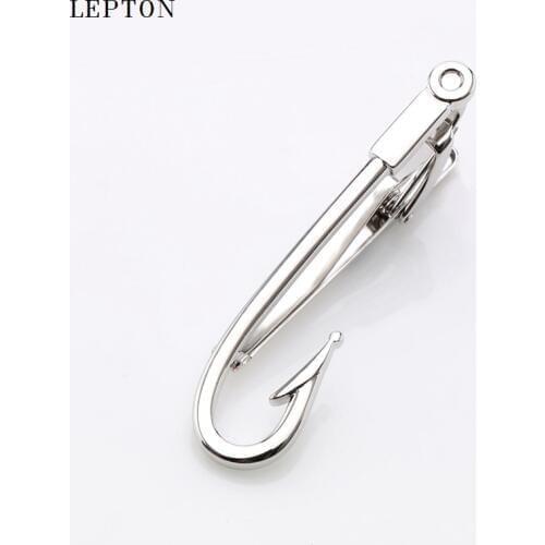 Lepton Tie Clip Business Jewelry Fishing Necktie Clasp Polished Silver Color Hook Tie Bar Pin Wedding Slim Tie Clip For Mens