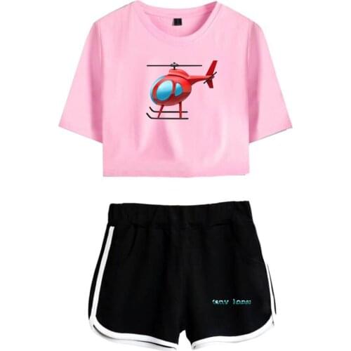 Tony Lopez Merch Elicopter Two Piece Set Sport suit Short Crop Top + Shorts The Hype House Women Tracksuit Two Piece Outfits