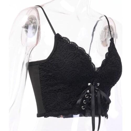 Floral Lace Bandage Casual Camisole Women 2021 Solid Color Sexy Streetwear Skinny Camis Halter Sleeveless Slim Female Crop Tops