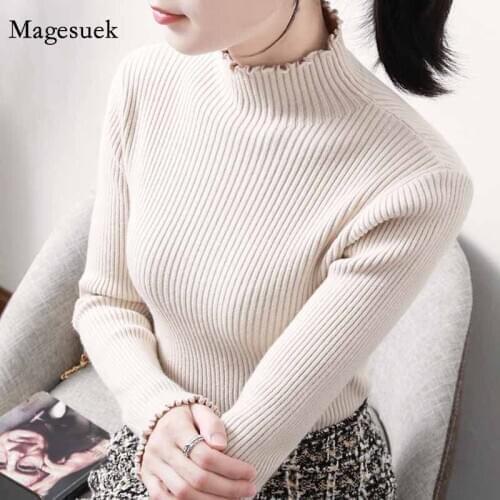 Half Turtleneck Casual Solid Knitted Jumper Sweaters Women Ruched Slim Female Long Sleeve Bottoming Sweaters Pull Femme 12272