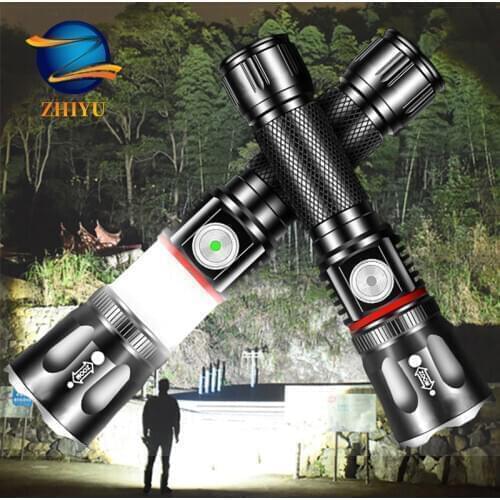ZHIYU High Power T6 Flashlight LED Ultra Bright Tactical Camping Outdoor Flash Light 4 Modes USB Rechargeable Zoom Flashlight