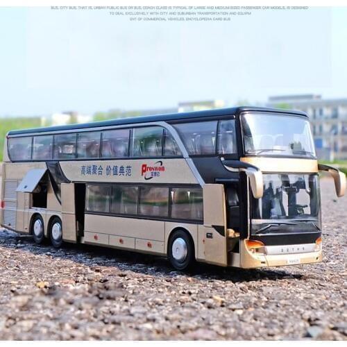 1:32 Scale High simulation Alloy Toys Double Sightseeing Bus Model Cars Flashing Sound Vehicle for children Christmas presents
