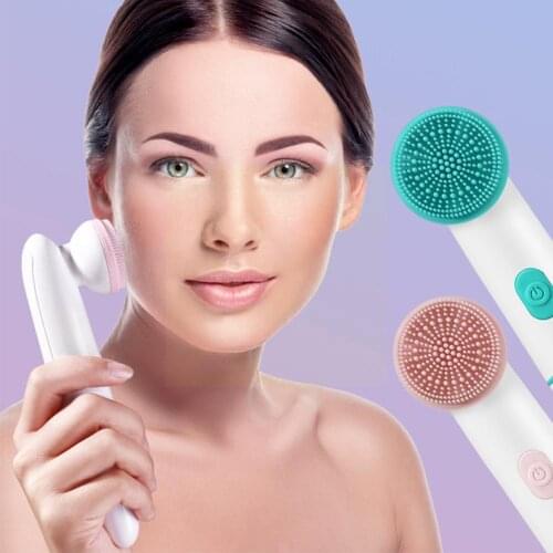 2 In 1 Electric Cleansing Brush Silicone Rotating Skin Brush Face Cleaner Massager Body Mini Brush Cleansing Massage F0F2