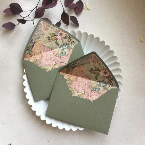 3PCS Flowers Grass Printed Vintage Envelope Lined DIY Wedding Birthday Party Invitation Card Decortaion