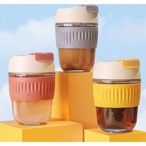 350/540ml Summer Kawaii Direct And Straw Type Glass Water Bottlte Silicone Heat Shield Coffee Milk Cup Gift Office School Home