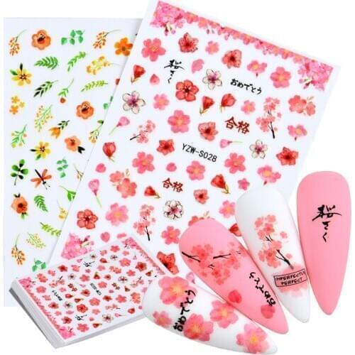 3D Floral Nail Sticker Summer Adhesive Plant Colorful Beautiful Flowers Nail Transfer Sticker Decals Nail Art Decoration