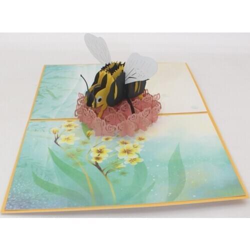 3D Laser Cut Handmade Colorful Bee Paper Invitation Greeting Cards Postcard + Envelope Kids Girlfriend Birthday Party Gift