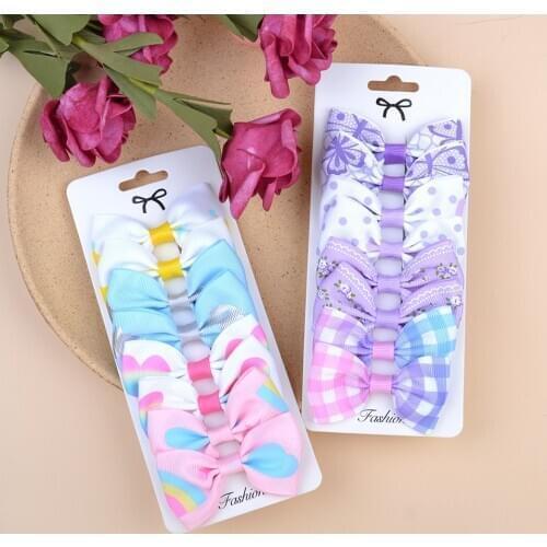 8Pcs/Lot Cute Cartoon Printed Hair Bows With Clip For Kids Girls Grosgrain Ribbon Hairclips Boutique Hairpin Hair Accessories
