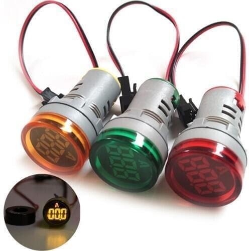 Amperemeter AC220V 22mm Digital Display Current Monitor Signal Lamp Ammeter Electrical Supplies for Automobiles