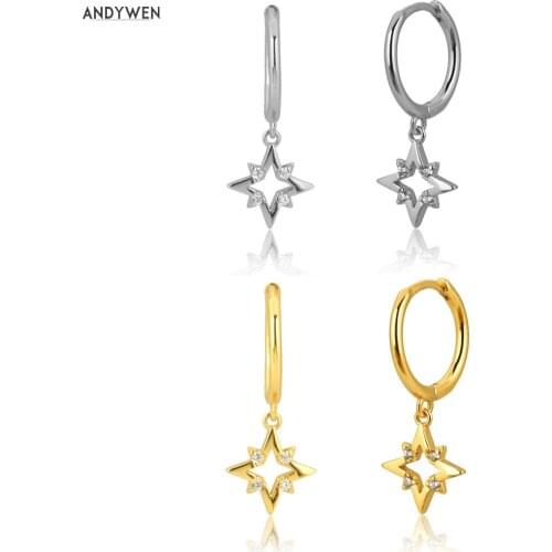 ANDYWEN 925 Sterling Silver Spike Drop Earring Dangle Charm Women Piercing Pendiente Clear Zircon Fine Jewelry For Statement