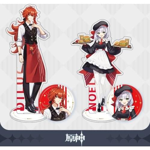 Anime Genshin Impact Diluc Noelle Acrylic Stand Figure Model Toy Badge Brooch Pin Postcard Set Cosplay Desktop Decor Collection