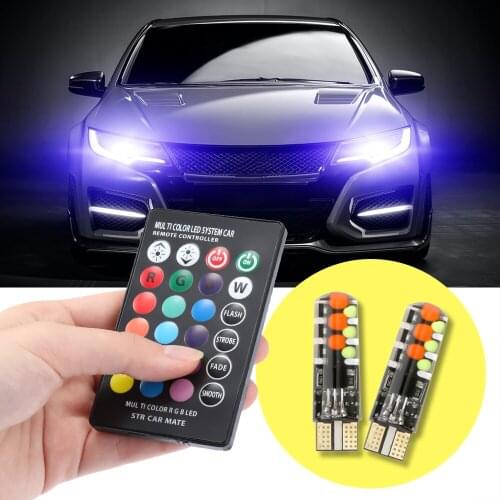 12V Car RGB LED T10 12SMD W5W LED RGB COB Signal Lamp Reading Wedge Light Car Interior Decorative Lights Remote Car styling