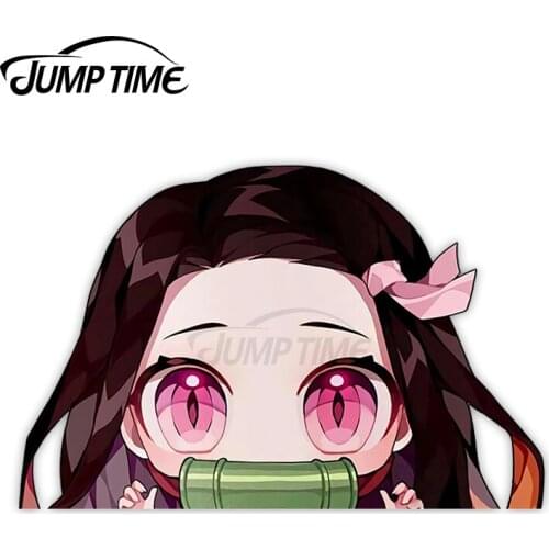 JumpTime 13 x 8.9cm For Nezuko Kamado Demon Slayer Peeker Big Head Car Sticker 3D Decal Auto Refrigerator Laptop Vinyl Car Wrap