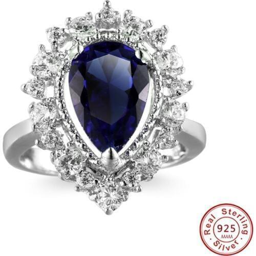 Free Shipping silver color Jewelry red blue green Water Drop Cubic Zirconia CZ Stone Earrings wedding Finger Rings