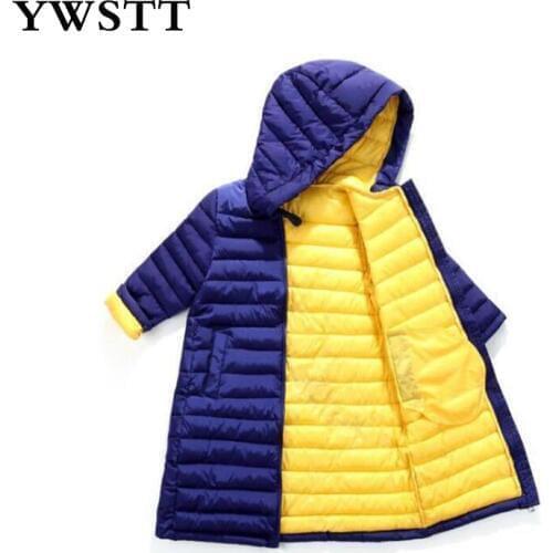 Childrens Winter Jackets For Boys Long Jacket Duck Down Padded Girls Jacket Kid Hooded Thin cotton-padded jacket parka long