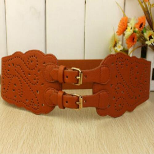 Women Retro Waistband Elastic Slender Belt Double buckle retro saddle waist seal hollow out waist seal two rows of elastic femal