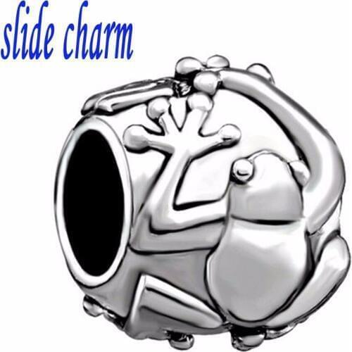 Slide charm Free shipping black and white amphibian animal bullfrog a circular charm beads fit Pandora bracelet