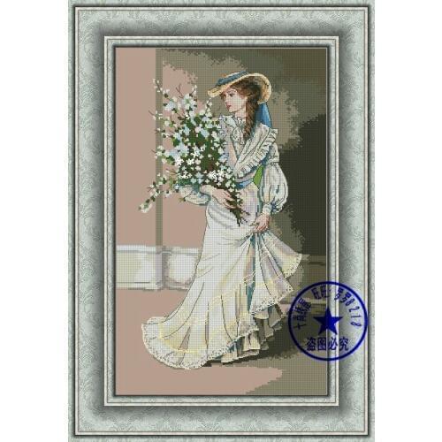 COTTON top Quality lovely counted cross stitch kit elegance elegant lady woman and flower movie star dim 03767