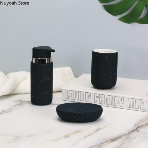 Nordic Minimalist Ceramic Bathroom Decoration Accessories Mouthwash Cup Press Bottle Household Bathroom Supplies Toiletry Set
