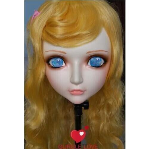 Kig015)Gurglelove Female Sweet Girl Resin Half Head Kigurumi BJD Mask Cosplay Japanese Anime Role Lolita Mask Crossdress Doll