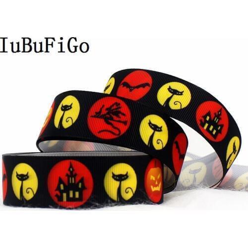 IuBuFiGo 7/8" Halloween Printed Grosgrain ribbon 22mm Cartoon gift ribbon For Decoration tape 33yards