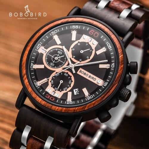BOBO BIRD Mens Watch Luxury Date Display Wristwatch relogio masculino Chronograph Military Watches in Gift Box Customization