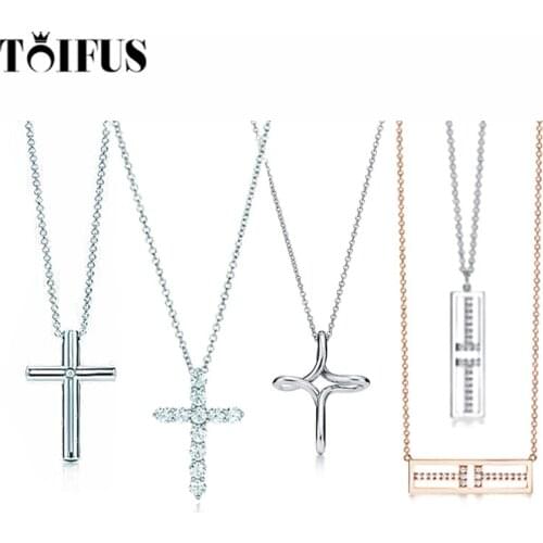 100% Sterling Silver Classic Cross Heart Pendant Necklace Set Zircon Letter Couple Romantic Fashion Accessories