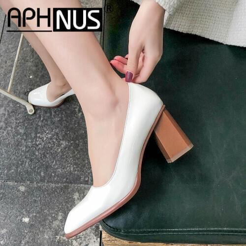 APHNUS Womens Office Work Mid High Heels Pumps Woman 2020 Shoes For Women New