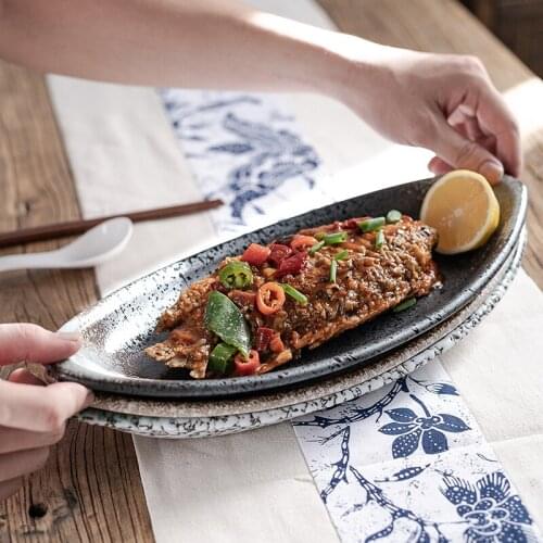 Creative Japanese personalized ceramic plate household fish dish net red restaurant tableware sushi large steamed fish plate