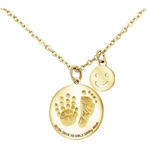 Personalized Footprint Baby Feet Necklaces Fingerprint Pendant Name Necklace Women Customize Jewelry Gift Mothers Day