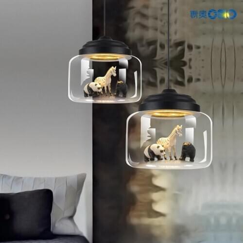 Pendant Lights Sitting Room Animal Model Transparent Glass Pendant Lamps Creative Personality Cafe Bedroom Glass Pendant Lamp