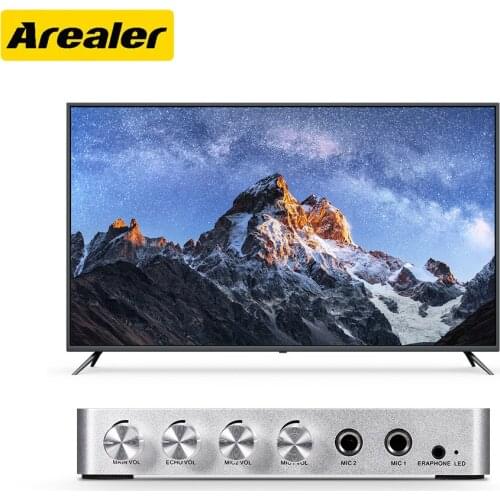 KM200 Karaoke Sound Mixer Portable Digital Stereo Audio Echo System 4K/2K HD MI Karaoke Amplifier with Dual Microphone US Plug