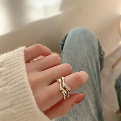 VENTFILLE 925 Sterling Silver Korean Niche Design Two-color Personality All-match Ring