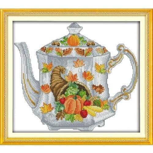 Joy sunday still style Teapot easy cross stitch designs patterns to print fabric 14CT and 11ct home decor
