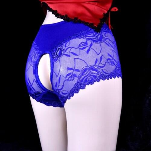 Plus Size Female Sexy Lingerie Sheer Lace Floral Open Crotch Crotchless Women Briefs Thongs Erotic Underwear Large size