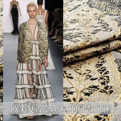 European and American retro luxury gold jacquard suit fabric windbreaker performance dress fashion show woven brocade fabric