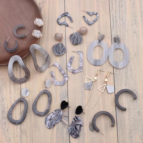 New Fashion Women Euramerican Vintage Asymmetric Acrylic Resin Hollow Square Stud Earrings Acetic Round Pendientes Jewelry Gift