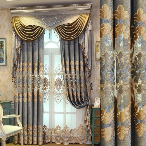 Curtain Cloth European Style Curtains for Living Room Chenille Curtains for Bedroom Shading Embroidery Window Valance Curtain