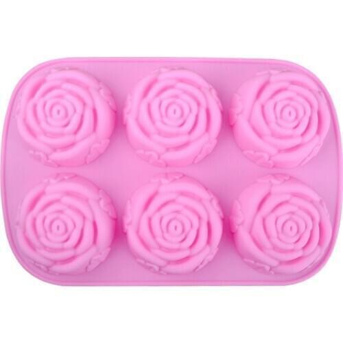 6 Cavity Silicon Rose Candles Soap Molds Cake Chocolate Candy Jelly DIY Baking Tool Random Color Silicone Decoration Reusable