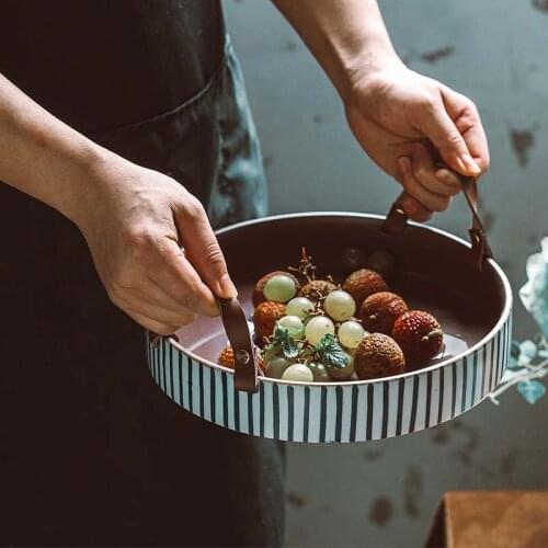 Blue and white cowhide hand-painted basin steak plate household meal insulation plate handmade Japanese stoneware plate tablewar