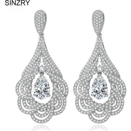 SINZRY Luxury bridal jewelry AAA Grade Cubic Zircon Micro setting brilliant waterdrop long wedding dangle earrings