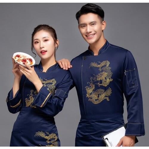 Embroidery Dragon Chef Uniform Restaurant Hotel Cook Uniform Long Sleeve Kitchen Work Wear Food Service Master Chef Jacket AS433