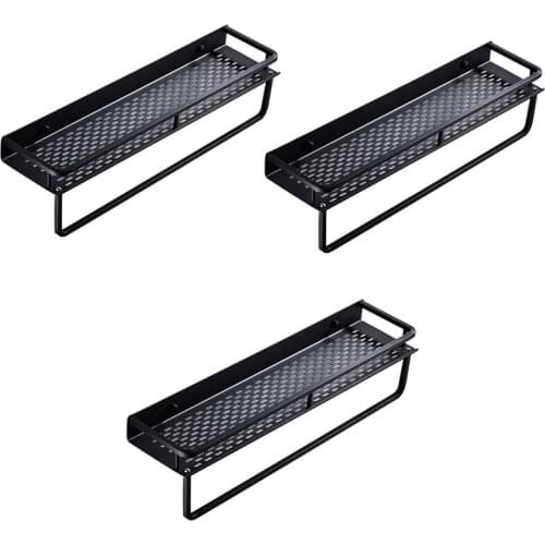 Bathroom Shelf Corner Organizer Wall Mounted Rack with Bar Space Aluminum Kitchen Shelves Shower Shampoo Storage Rack Towel Rack