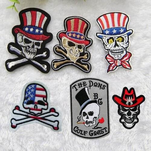 Embroidery adhesive tape stickers A227 skull bones American flag punk clothes patch stickers shoes and hat decoration supplies