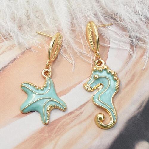 Marine Style Starfish Sea Shell Earrings For Women Gold Color Trendy Metal Shell Dangle Earrings 2019 New Summer Beach Jewelry