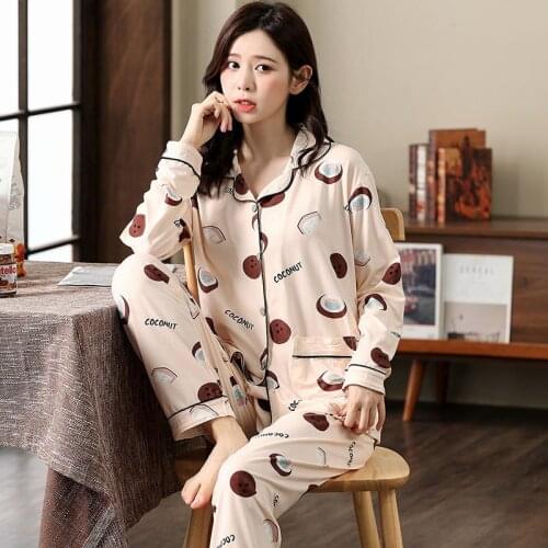 Womens Pajamas Spring Autumn Sleepwear Sets Long-Sleeved Cardigan Lapel Knitted Home Clothes 2pcs Suit Plus Size 5XL Pijama