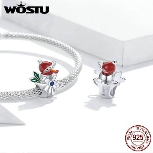 WOSTU New Genuine 925 Sterling Silver Snowman Cup Metal Charm for Bracelet Original Women Silver DIY Jewelry Making DAC373