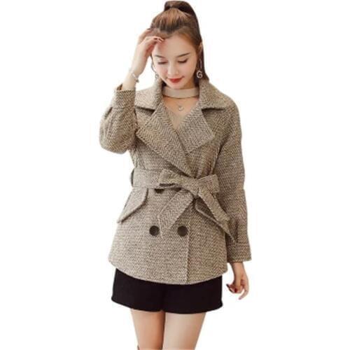 Ms. Blazers female Suit Ladies Autumn New White Plaid woolen coat female double-breasted wool coat women Blazers
